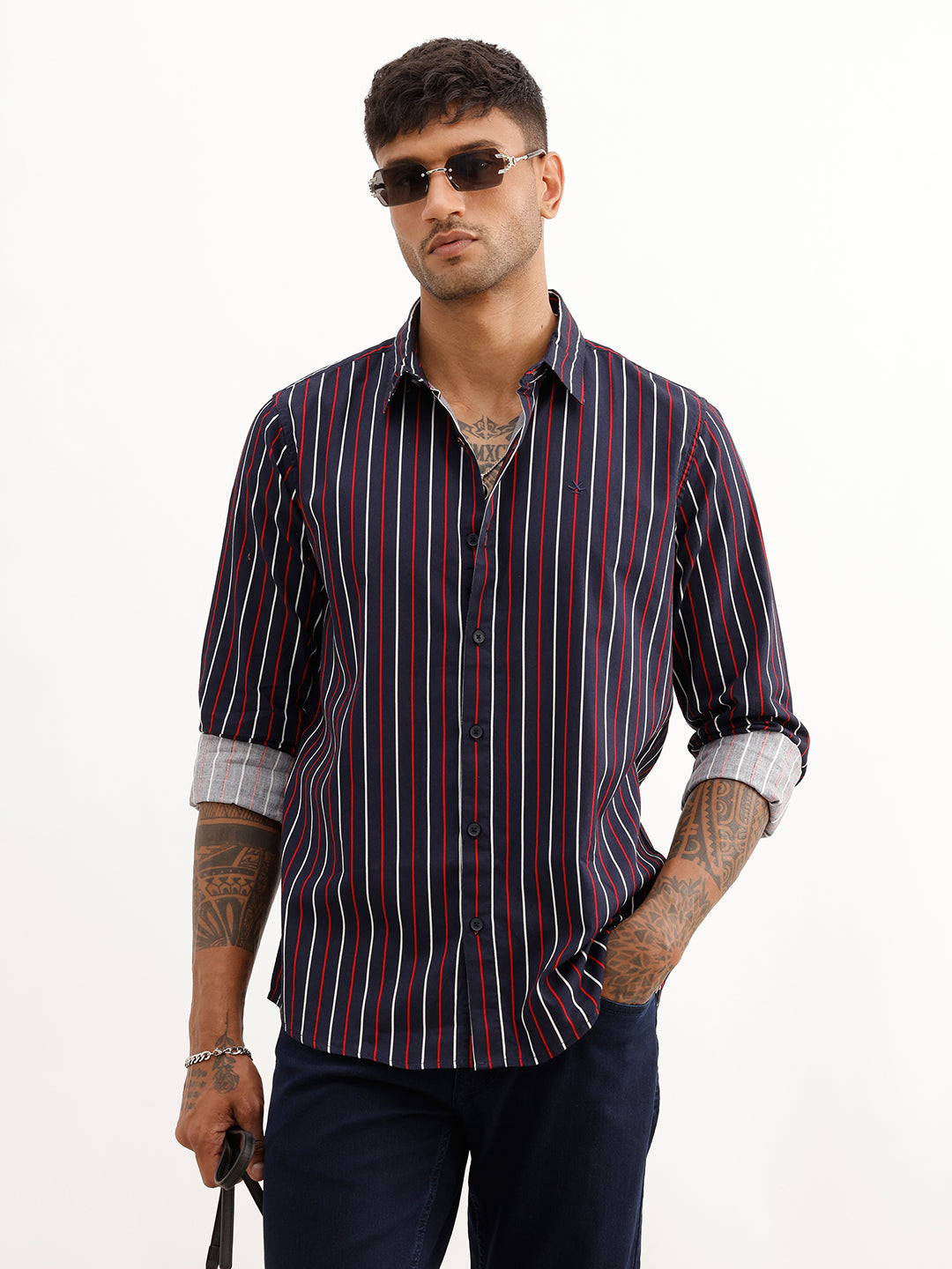 Regular Fit Striped Shirt | Navy Blue