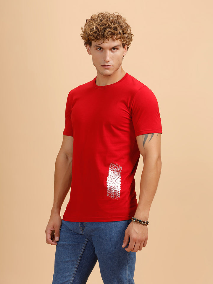 Placement Print Regular Fit T-Shirt | Red