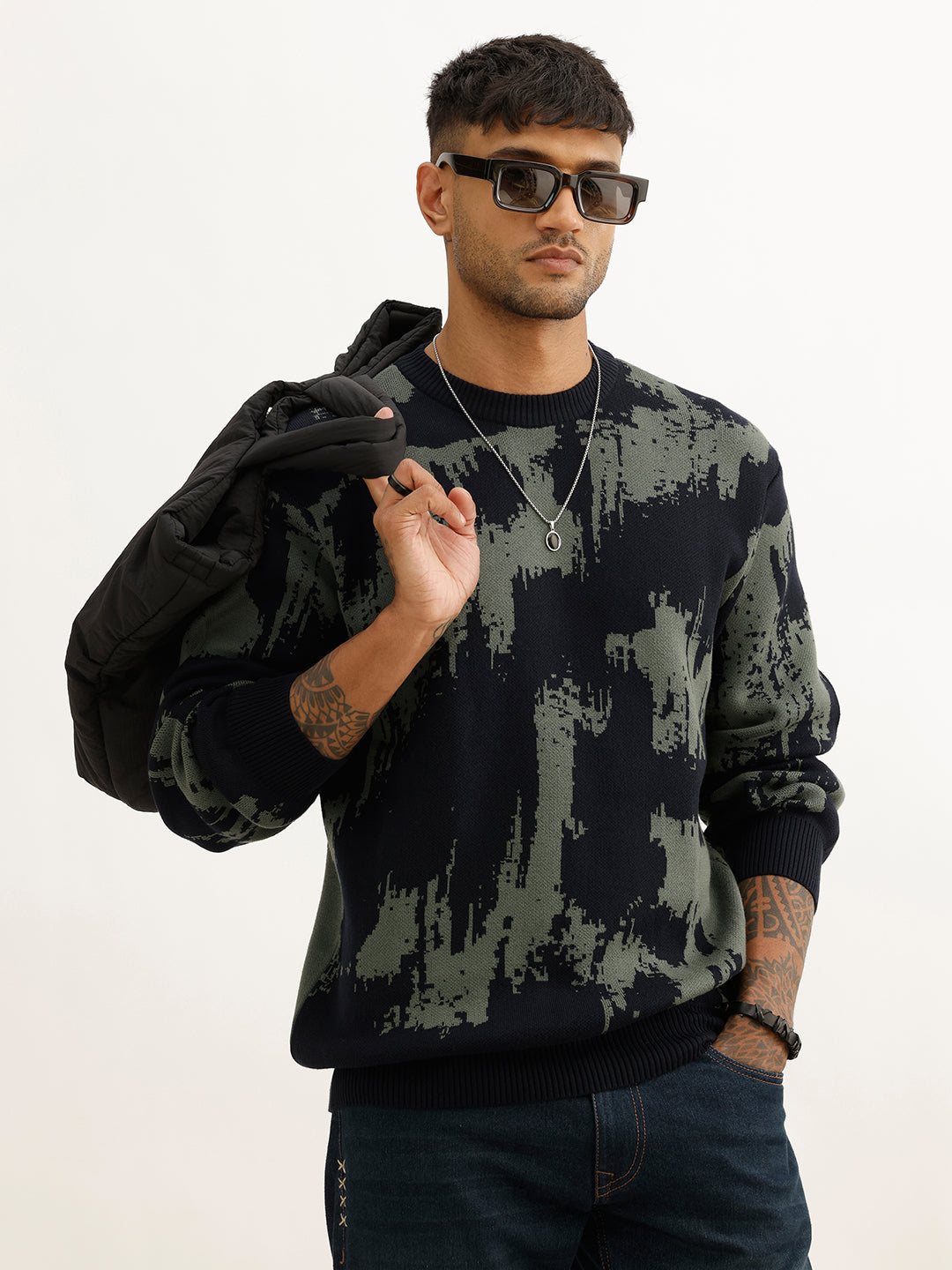 Classic AOP Knitted Full Sleeve T-Shirt | Olive