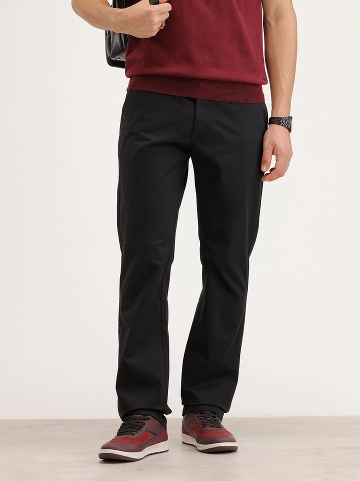Solid Straight Fit Trouser | Black