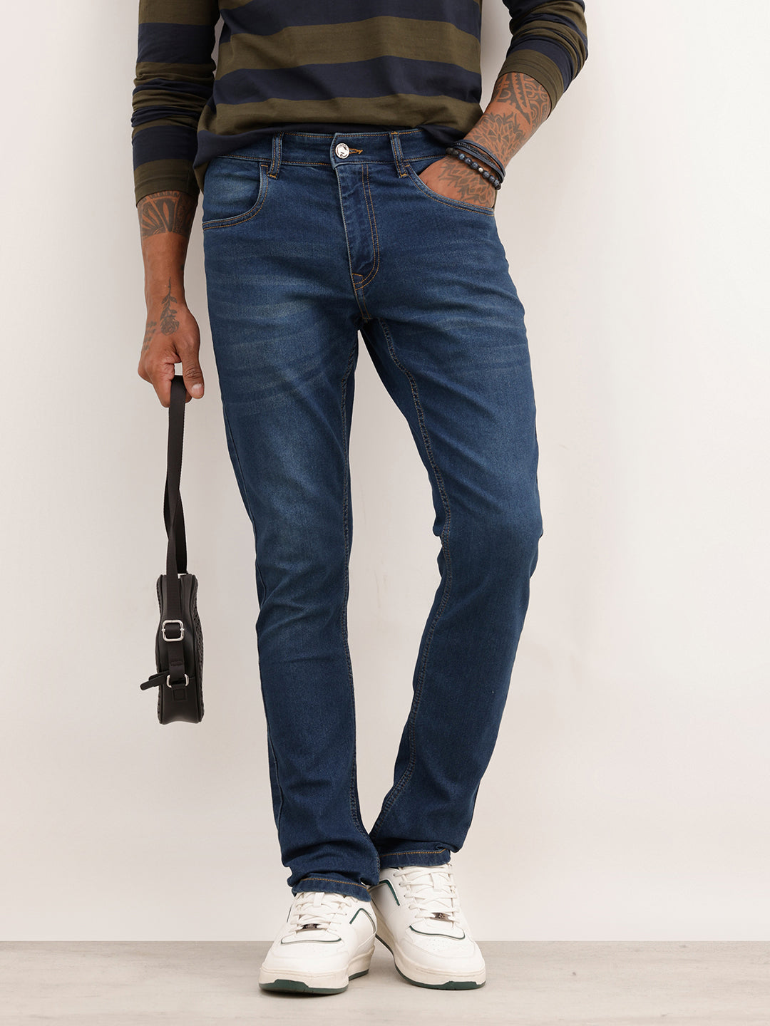 Slim Fit Faded Denim Jeans | Dark Blue