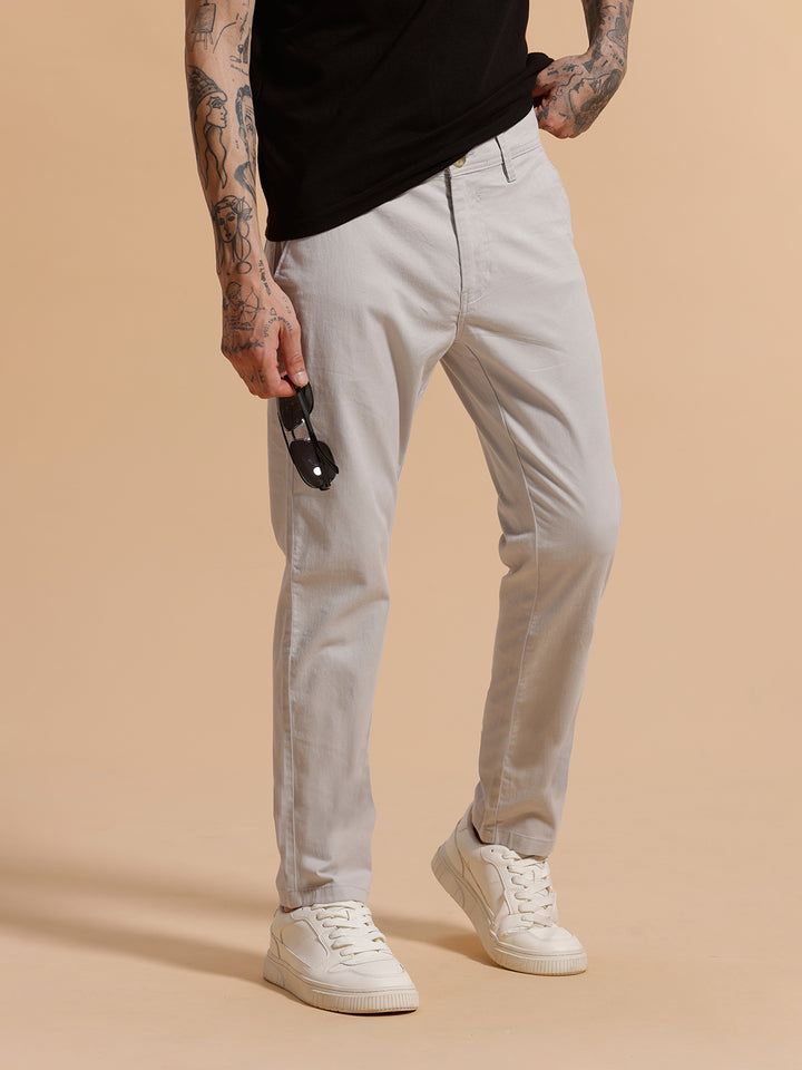 Cotton Blend Chino Trouser | Light Grey