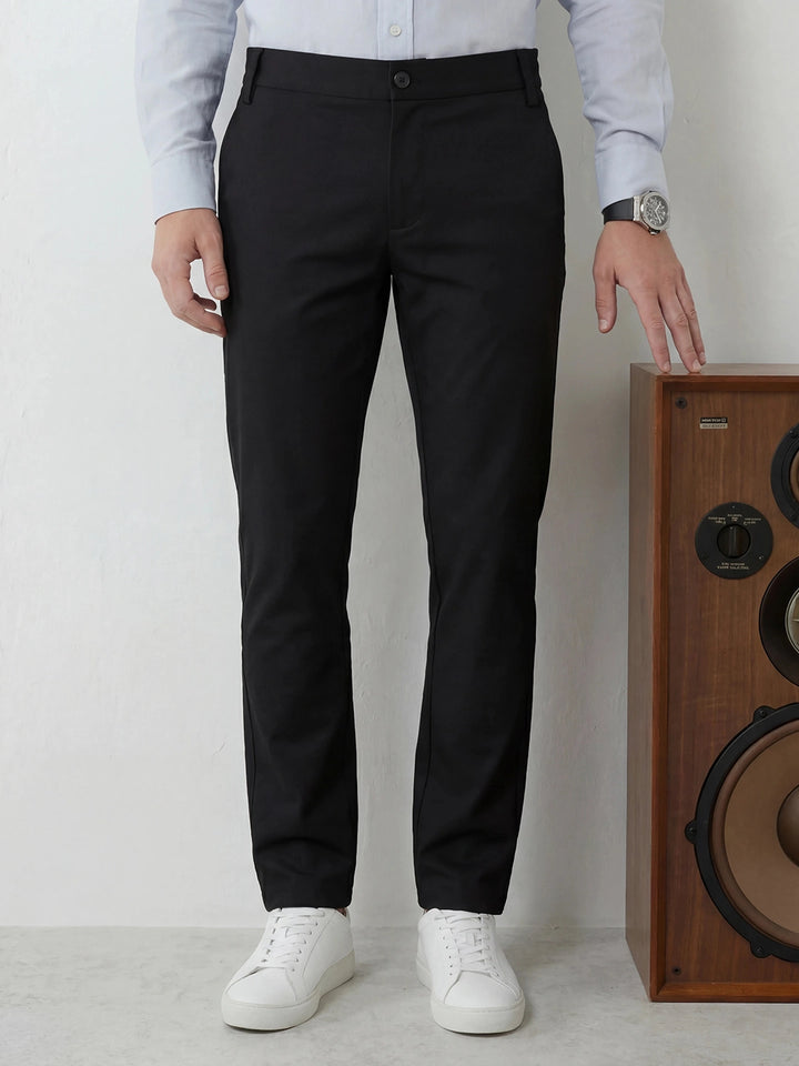 Straight Fit Solid Trouser | Black