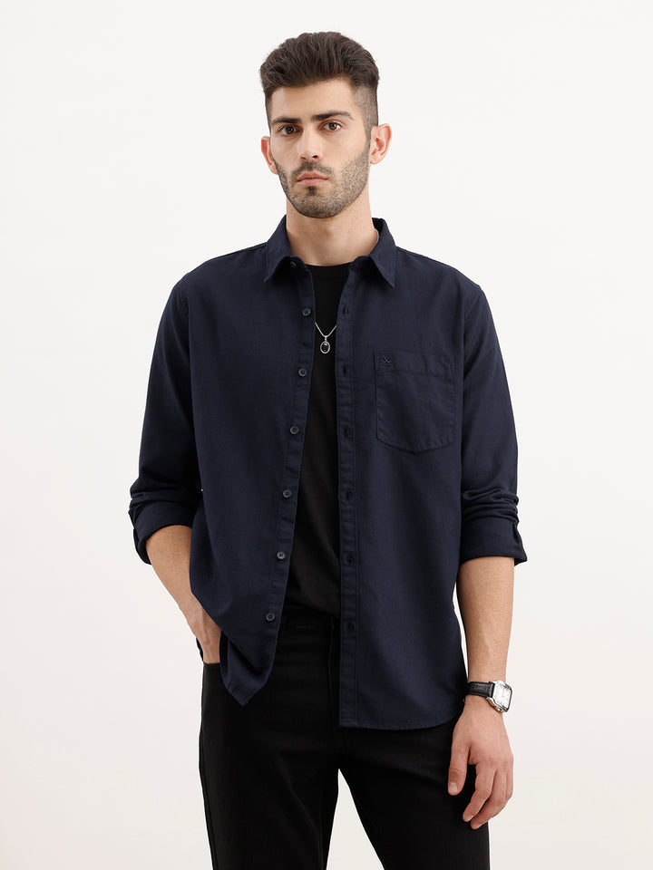 Textured Regular Fit Shirt | Navy Blue