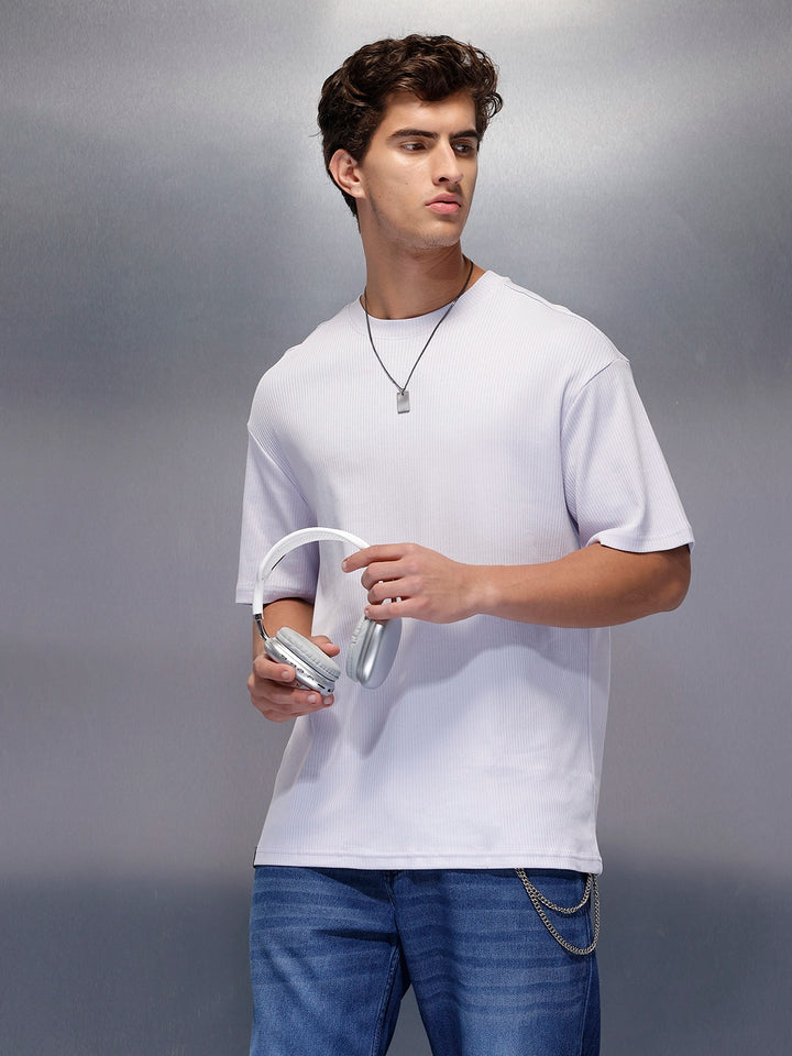 Solid Textured Regular T-Shirt   |  Lavender