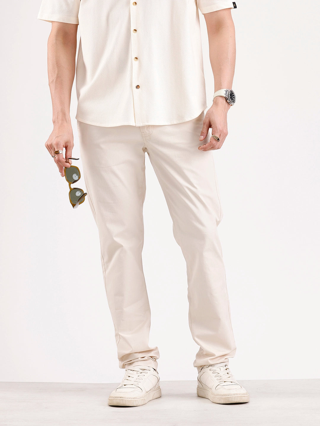 Solid Slim Fit Trouser | Cream