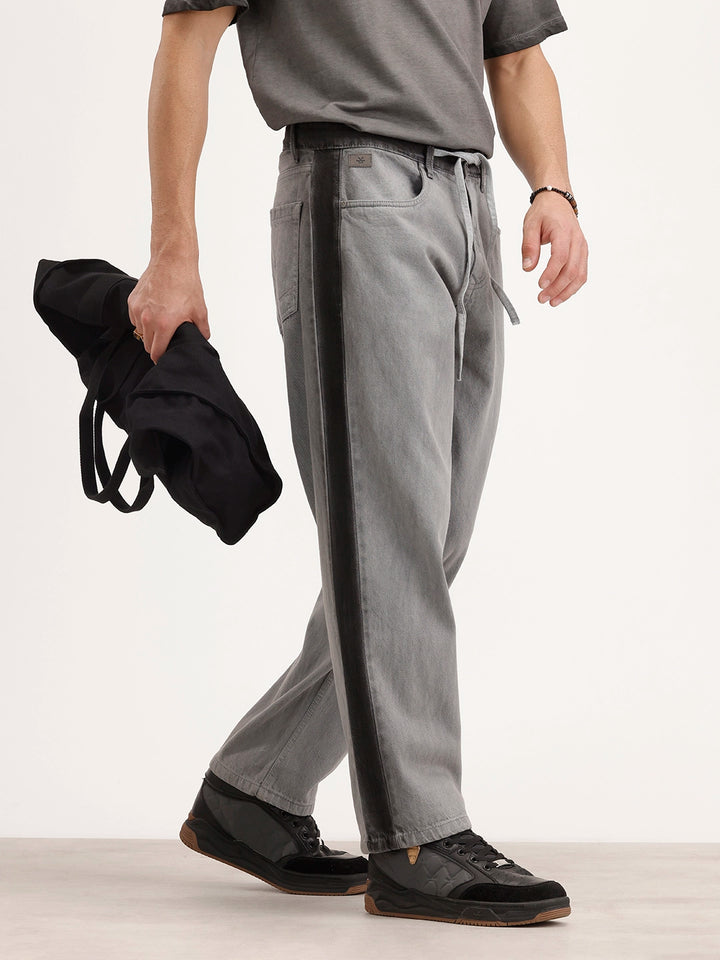 Loose Fit Cut & Sew Denim Jeans | Grey