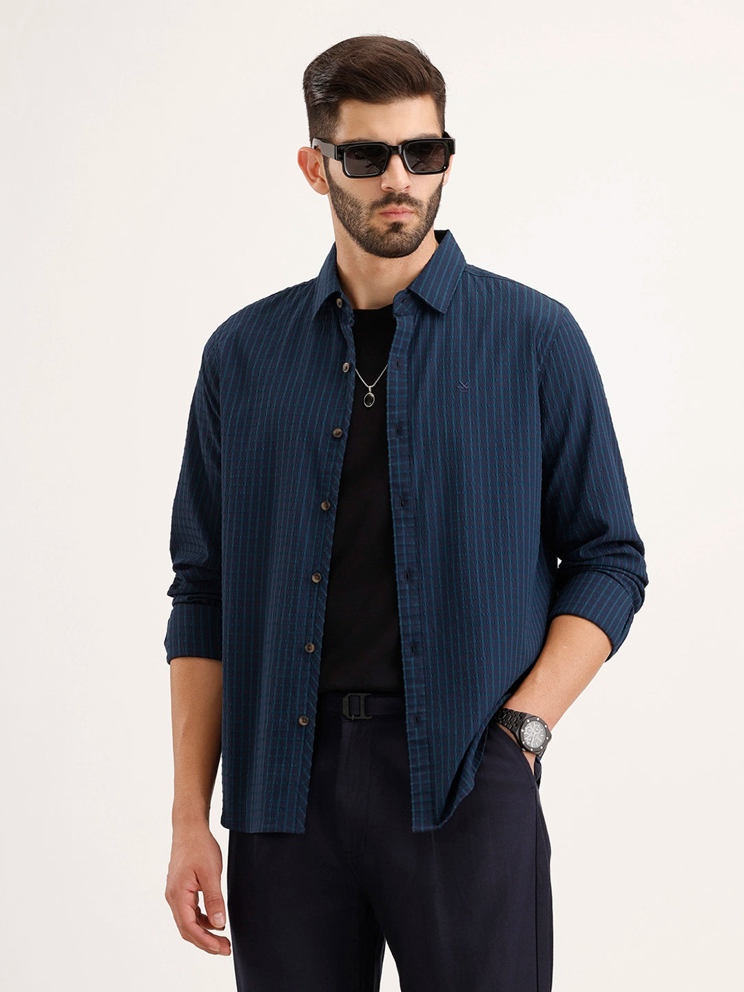 Slim Fit Textured Shirt | Blue