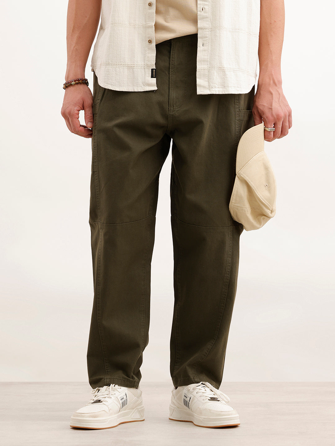 Barrel Fit Cut & Sew Trousers  | Olive