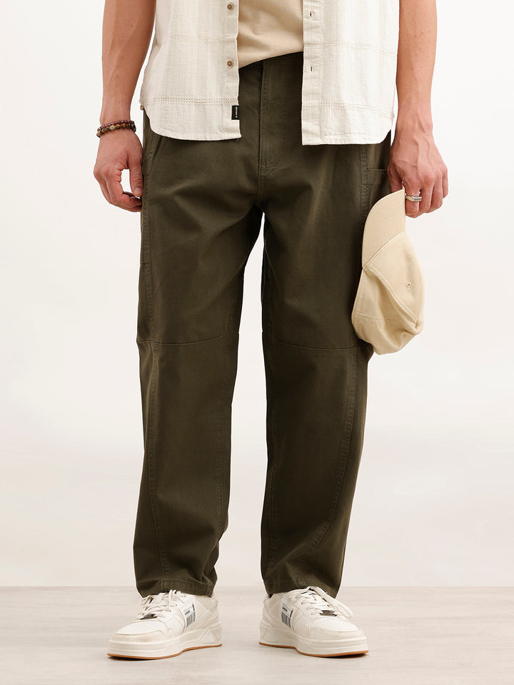 Barrel Fit Cut & Sew Trousers  | Olive