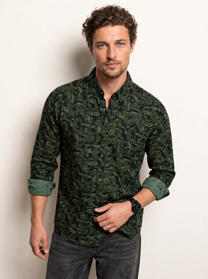 Slim Fit AOP Shirt | Olive