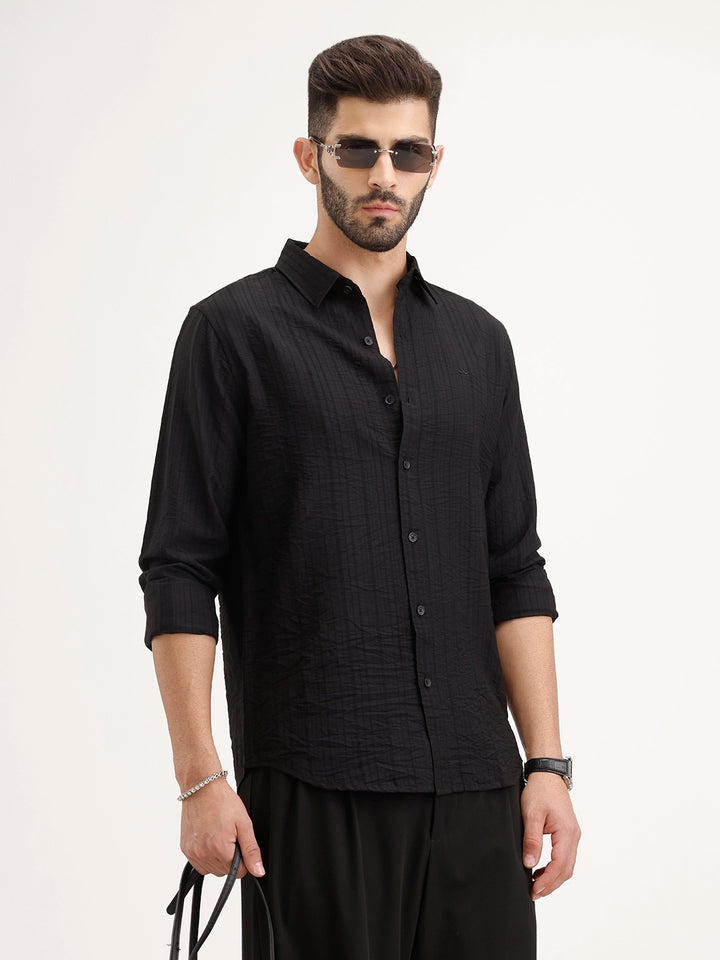 Solid Regular Fit Textured Shirt | Black