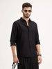 Solid Regular Fit Textured Shirt | Black