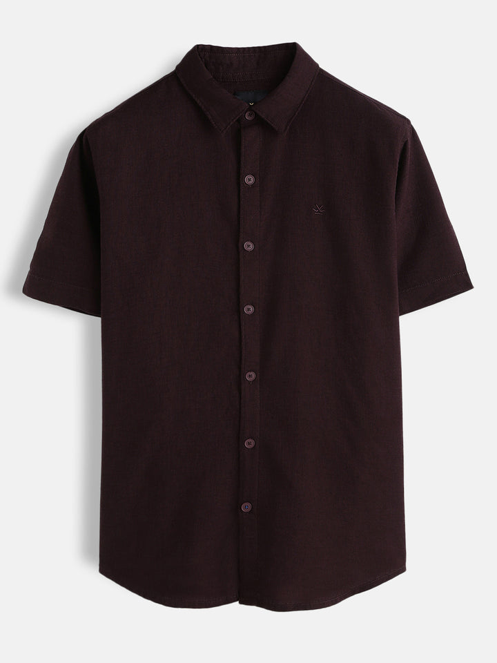 Solid Linen Blend Slim Fit Shirt | Maroon