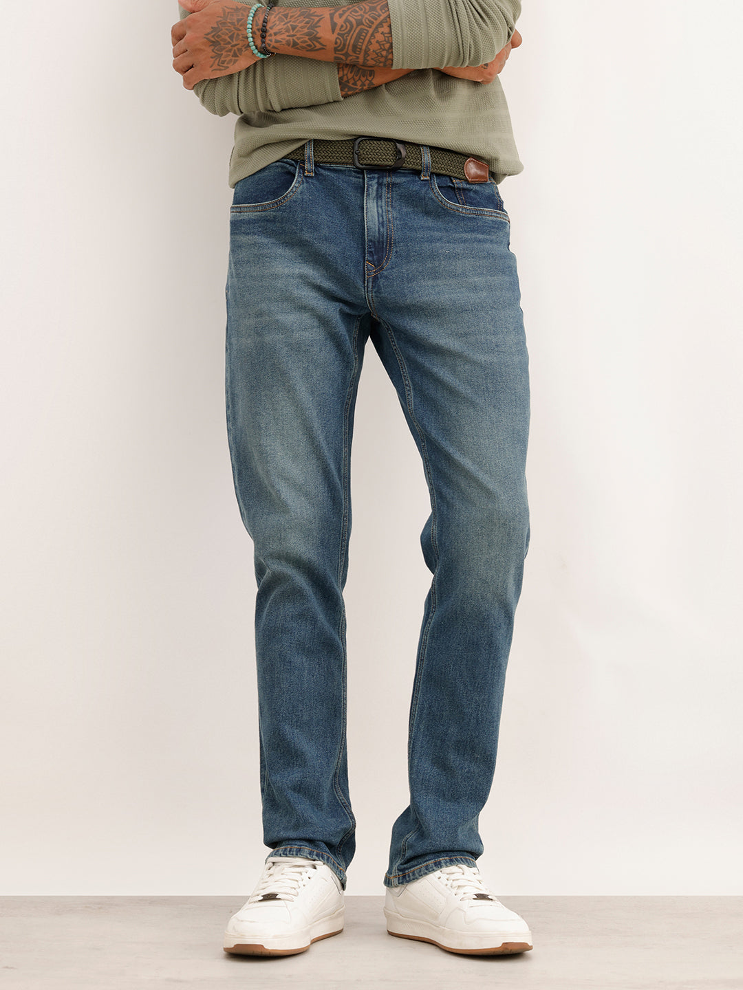 Faded Straight Fit Denim Jeans | Light Blue