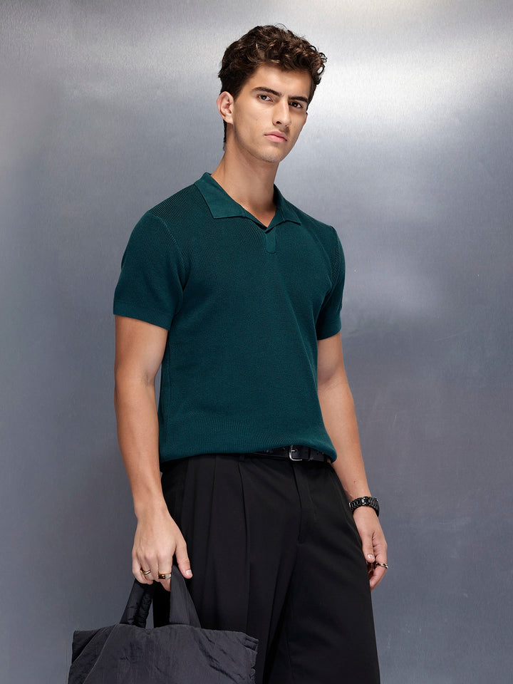 Fine-Textured knit polo | Green