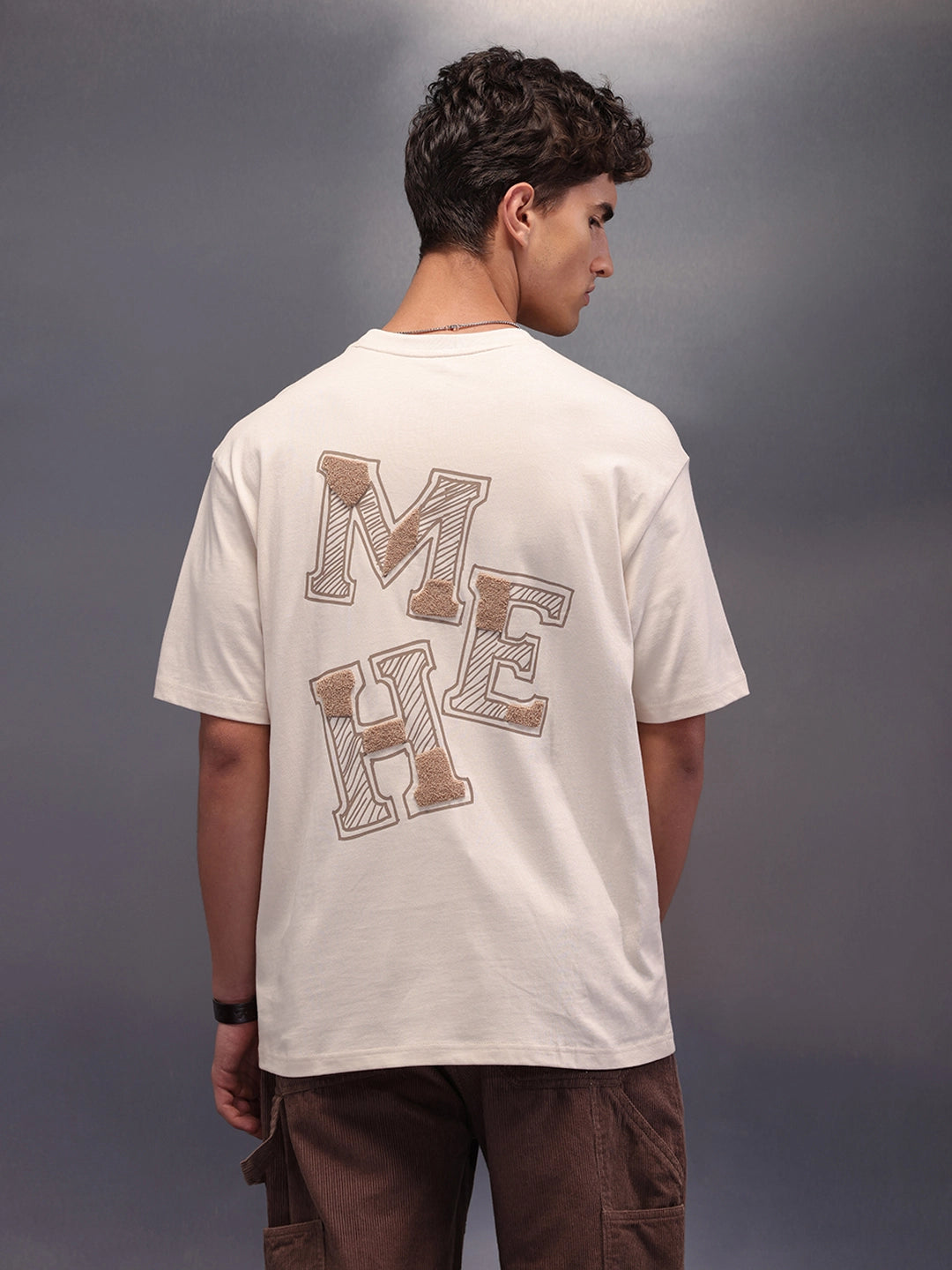 Printed Patchwork Oversized T-Shirt | Beige
