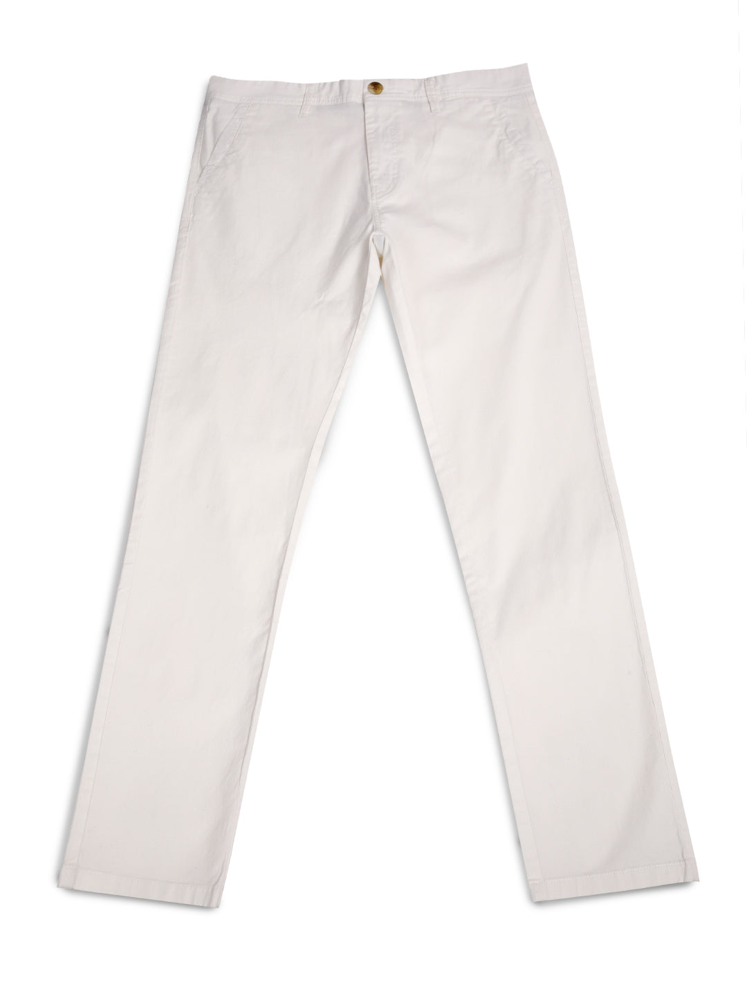 Solid White Twill Slim Fit Trouser