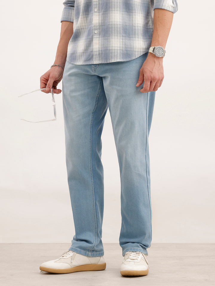 Straight Fit Faded Denim Jeans  | Light Blue