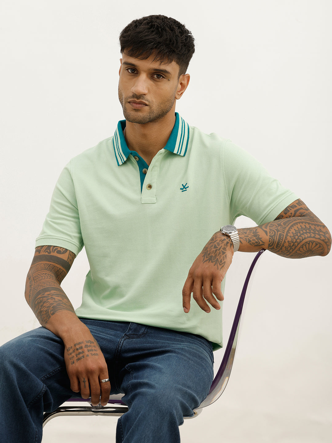 Classic Slim Fit Tipping Collar Polo T-Shirt | Light Green