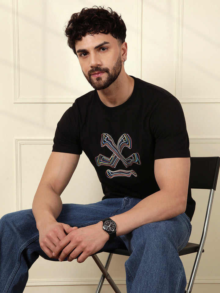 Fluid Printed Slim Fit T-Shirt | Black