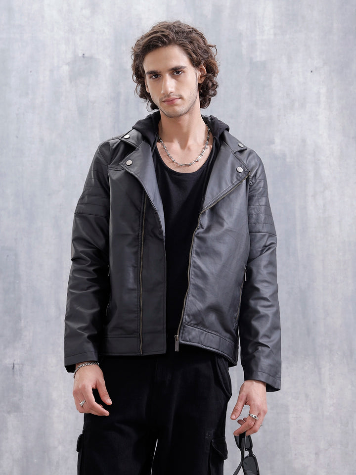 Men’s Black Slim Fit Biker Jacket | Black