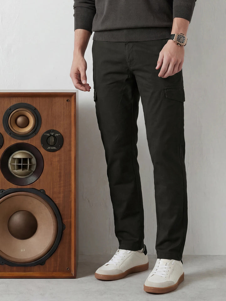 Straight Fit Solid Cargo Trouser | Olive