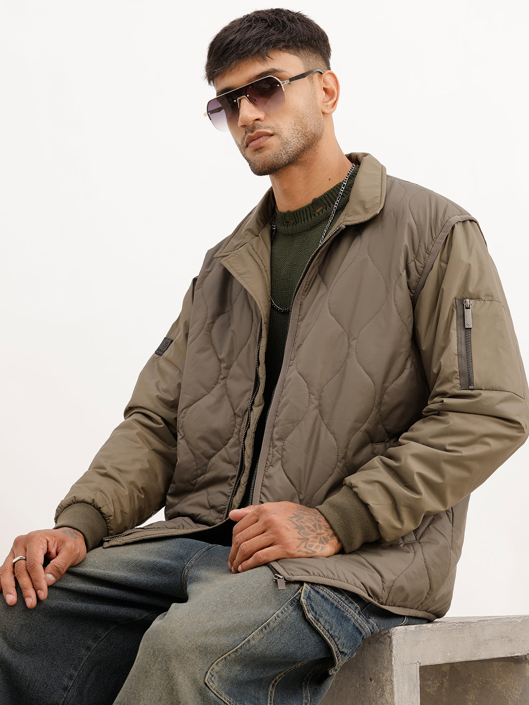 Solid Comfort Fit Puffer Jacket | Olive