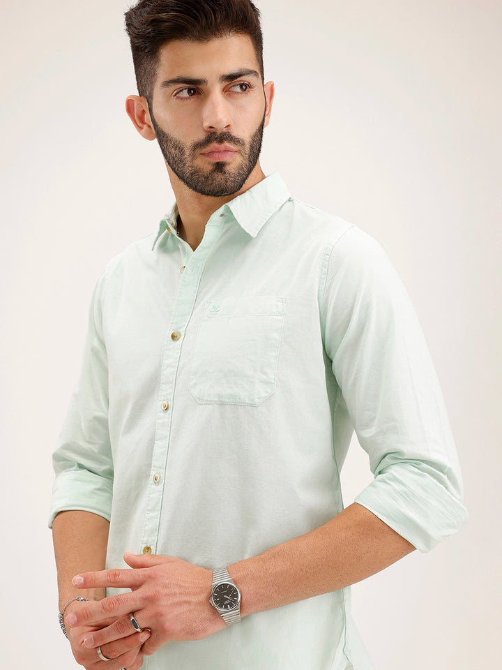 Slim Fit Solid Shirt | Light Green