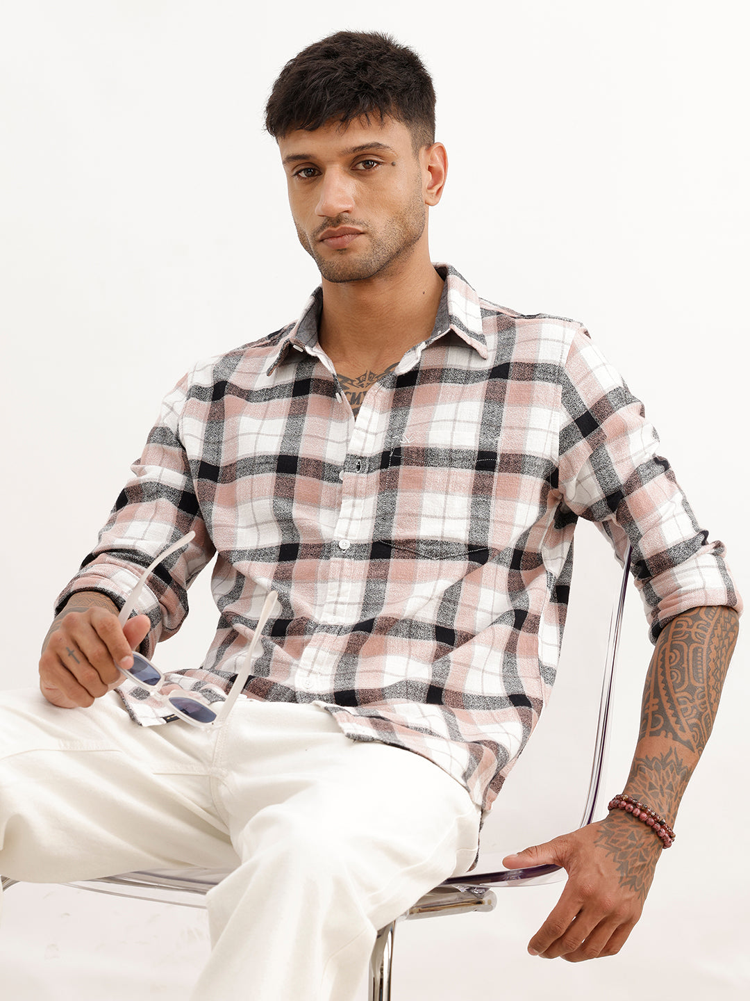 Slim Fit Checkered Full Sleeve Shirt | Pink