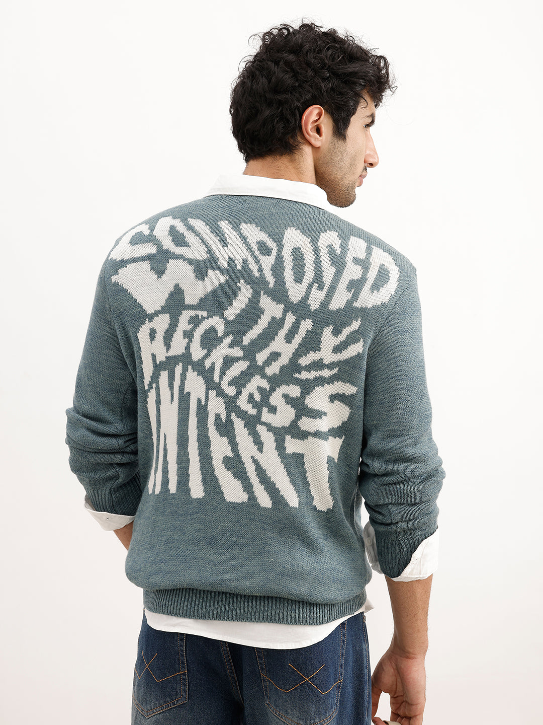 Jacquard Regular Fit Knitted Sweater | Blue