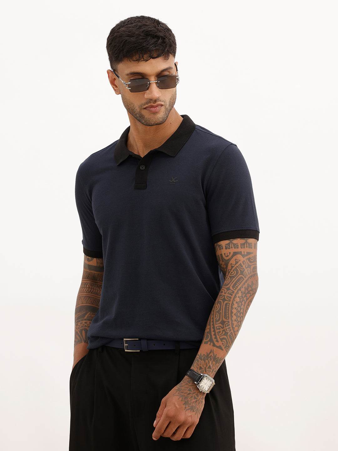 Solid Slim Fit Polo T-Shirt | Navy Blue