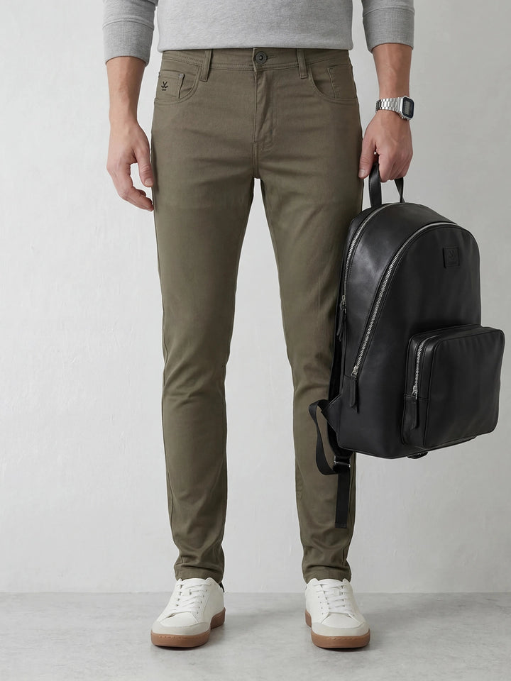 Solid Slim Fit Trouser | Olive