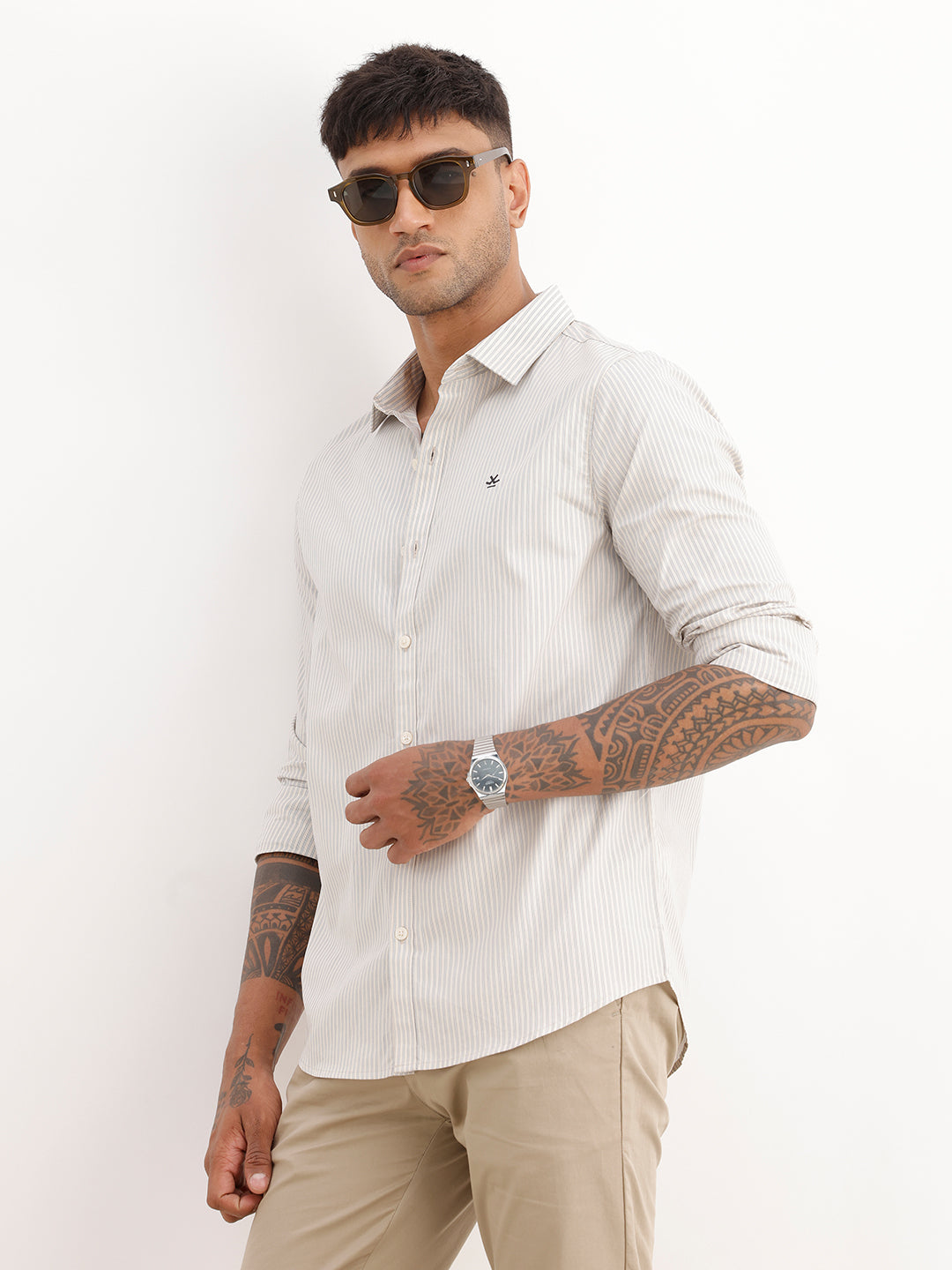 Classic Striped Full Sleeve Shirt | Beige