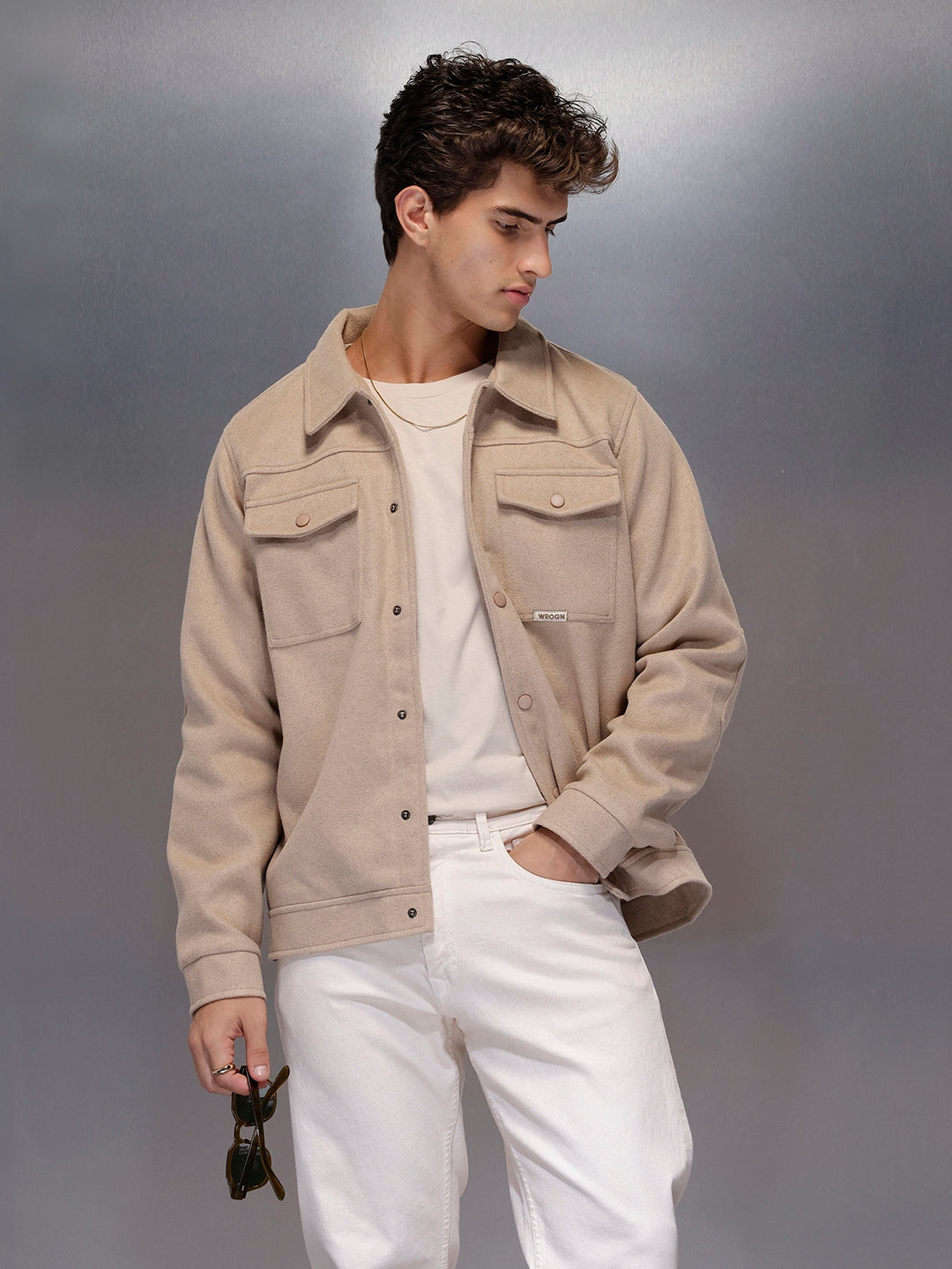 Men’s Beige Utility Overshirt Jacket | Cream
