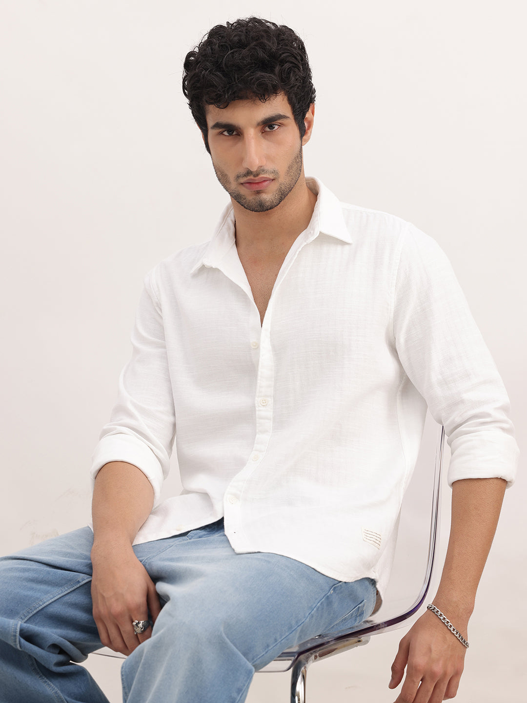Solid Regular Fit Full Sleeve Shirt | White