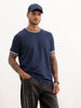 Textured Slim Fit Contrast Collar T-Shirt | Navy Blue | WTS02HSSL1222S
