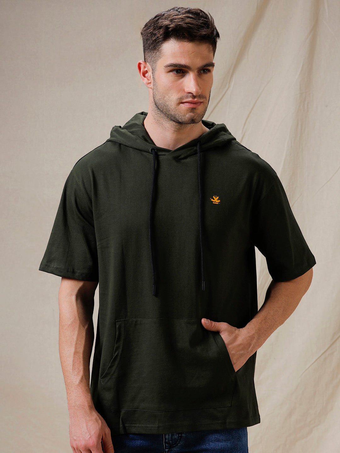 Olive Hooded Comfort Fit  T-Shirt