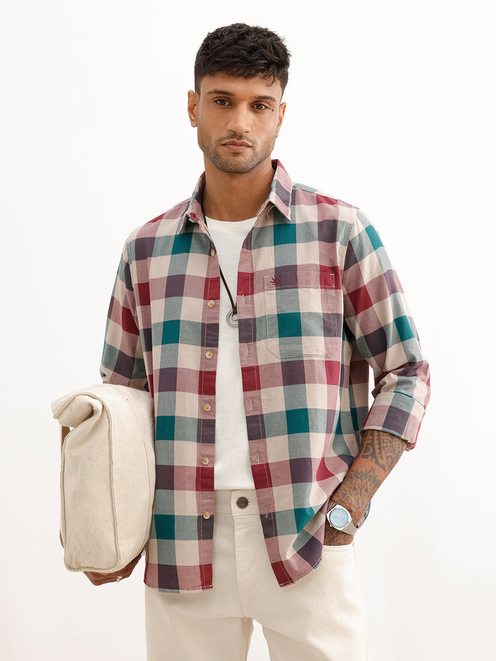 Slim Fit Full Sleeve Checkered Shirt | Red