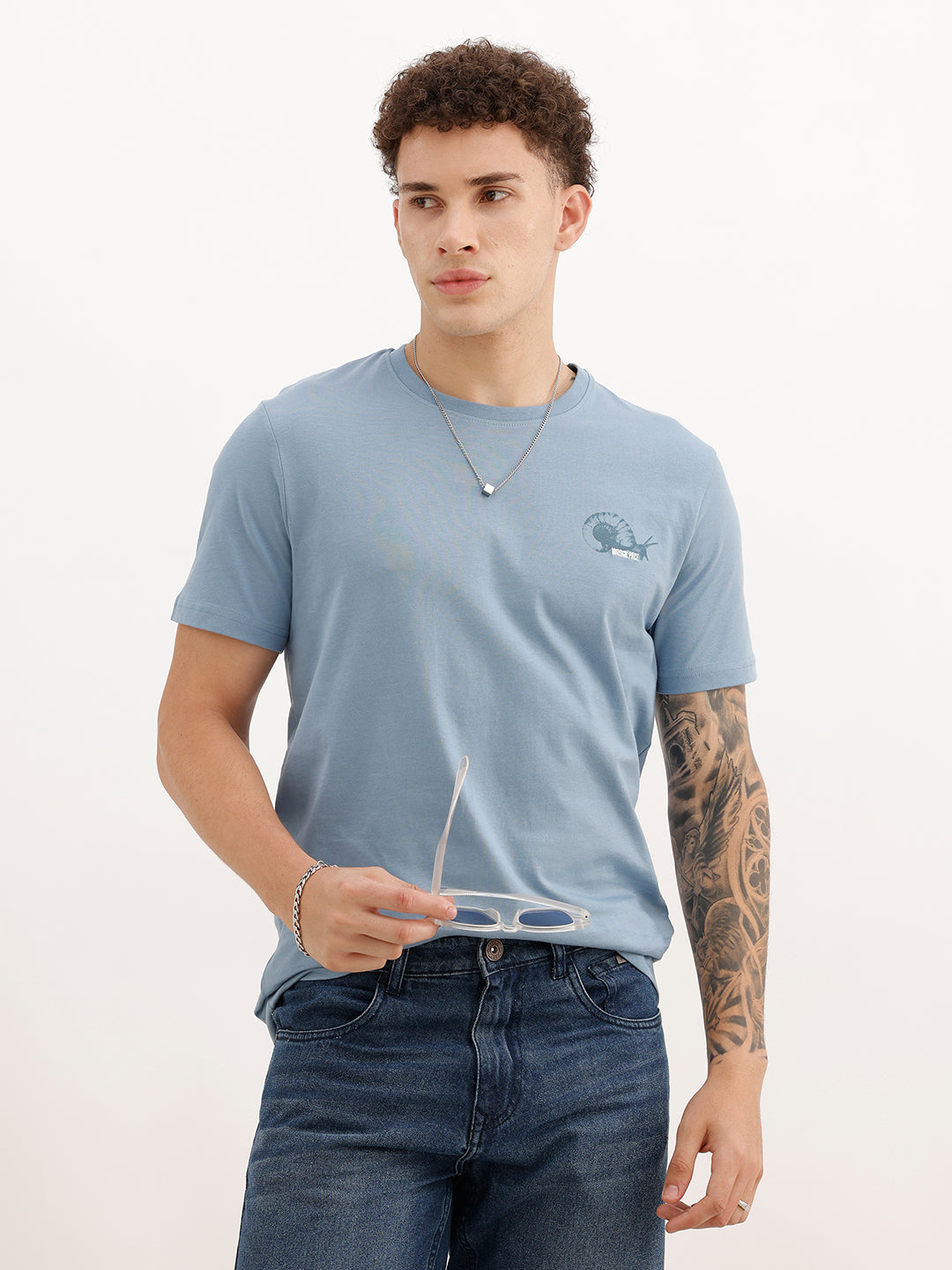 Slim Fit Embroidered Patch Detail T-Shirt | Blue | WTS02HSSL1358S