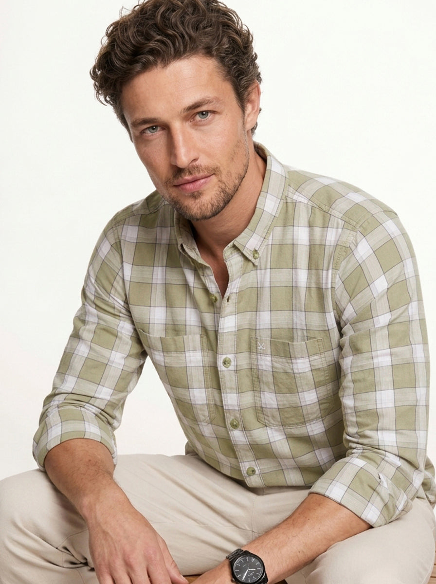 Regular Slim Fit Checkered Shirt | Khaki