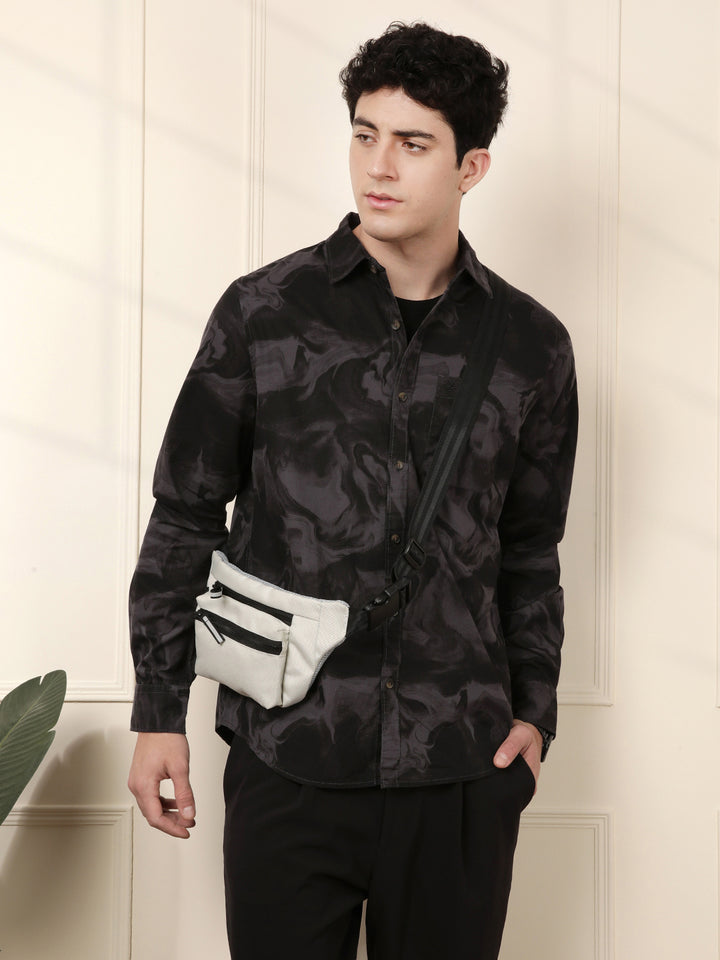 Abstract Slim Fit AOP Shirt | Black