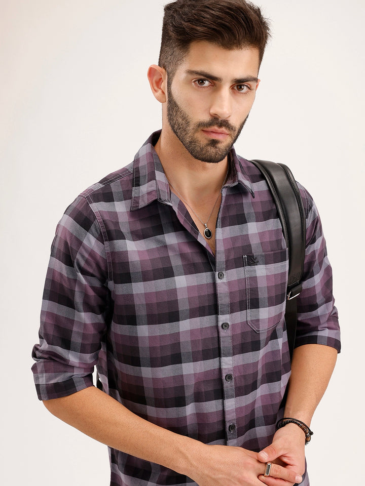 Regular Fit Checkered Shirt | Black
