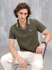 Contrast Tipped Johnny Collar Slim Fit Polo | Olive
