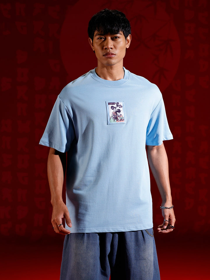 Oversized Tee Tee with Front Patch Appliqué | Blue