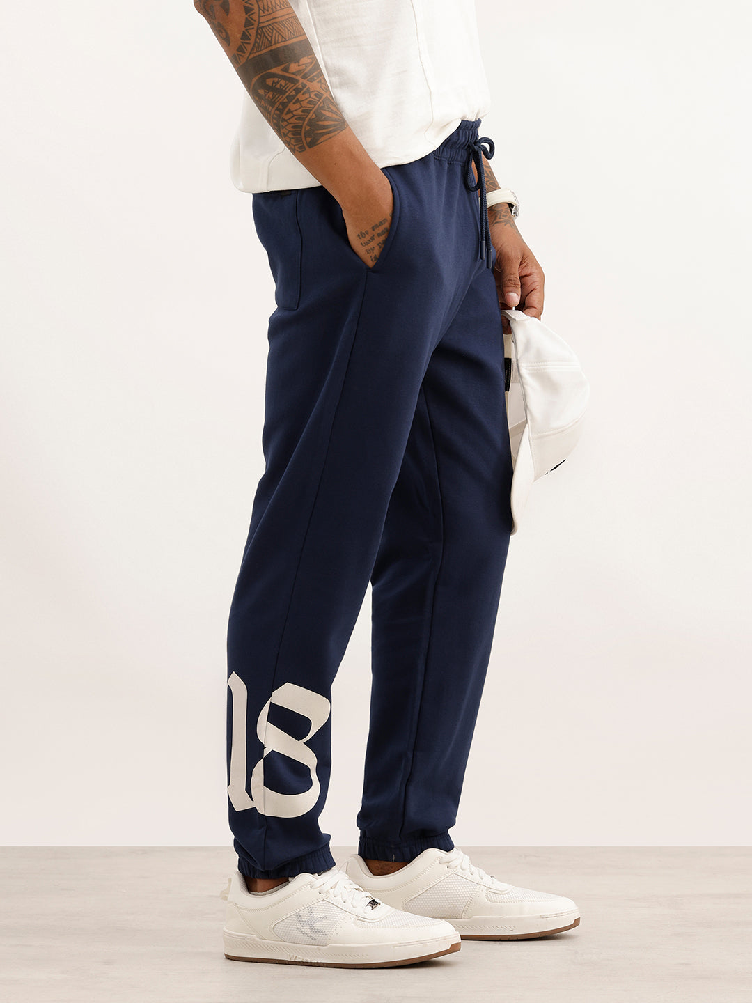 Regular Fit Placement Printed Jogger | Navy Blue