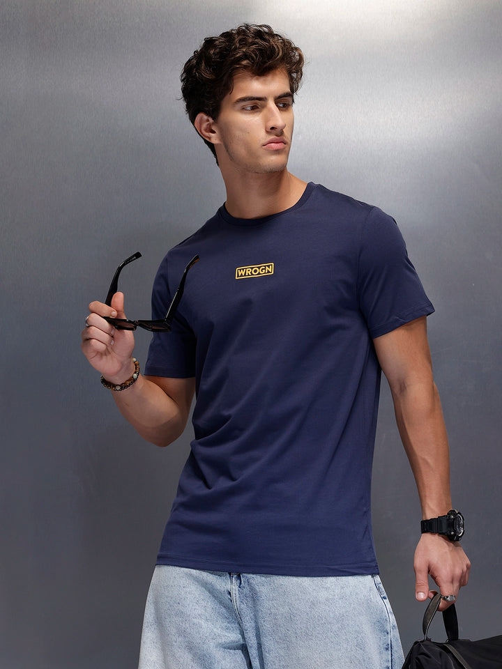 Solid Placement Printed T-Shirt   |  Navy Blue