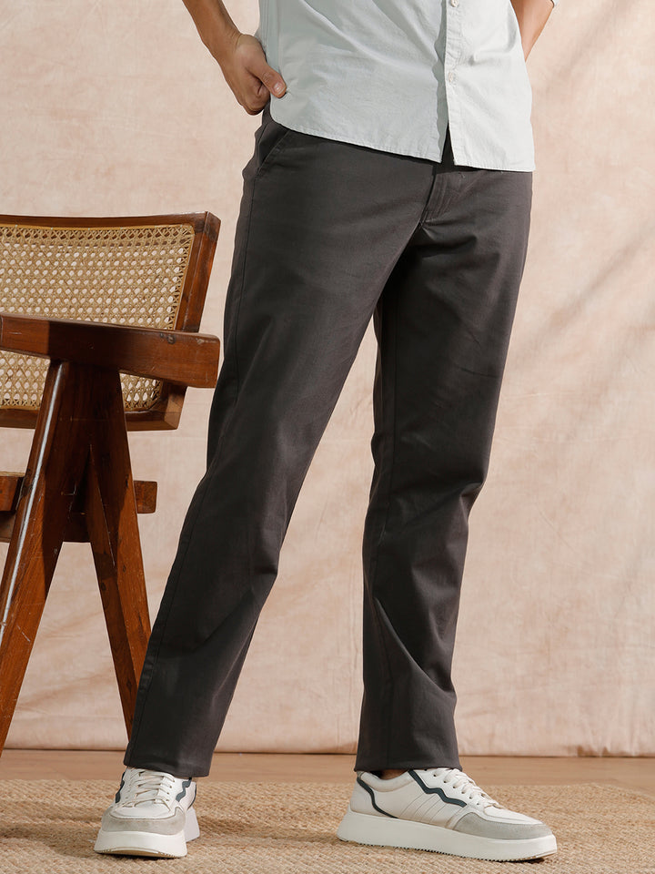 Solid Cotton Blend Trouser | Grey