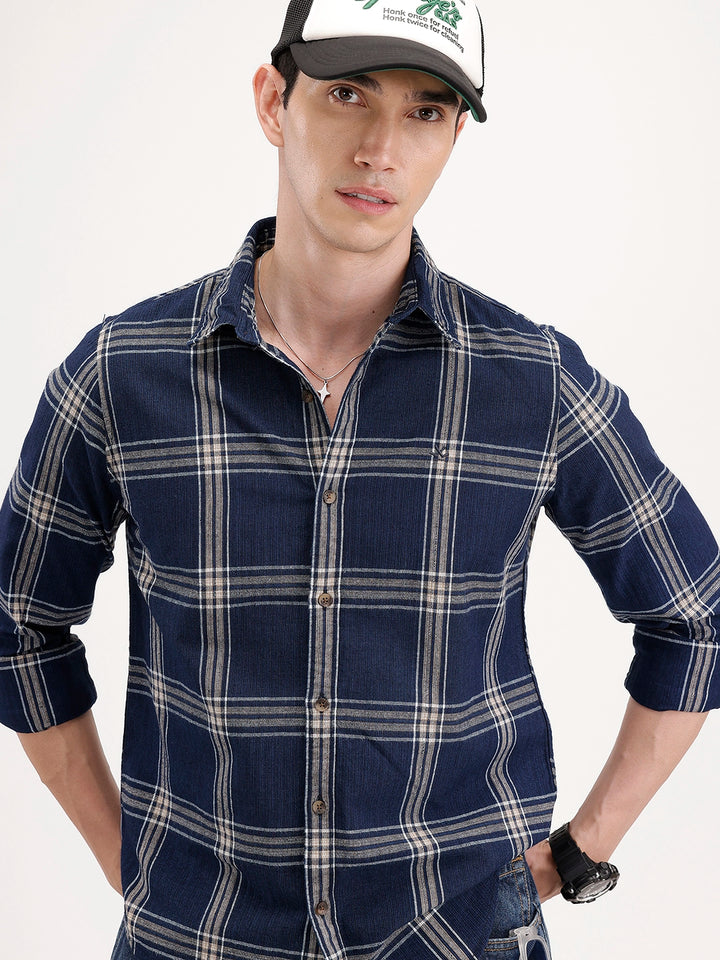 Slim Fit Textured Striped Shirt | Navy Blue
