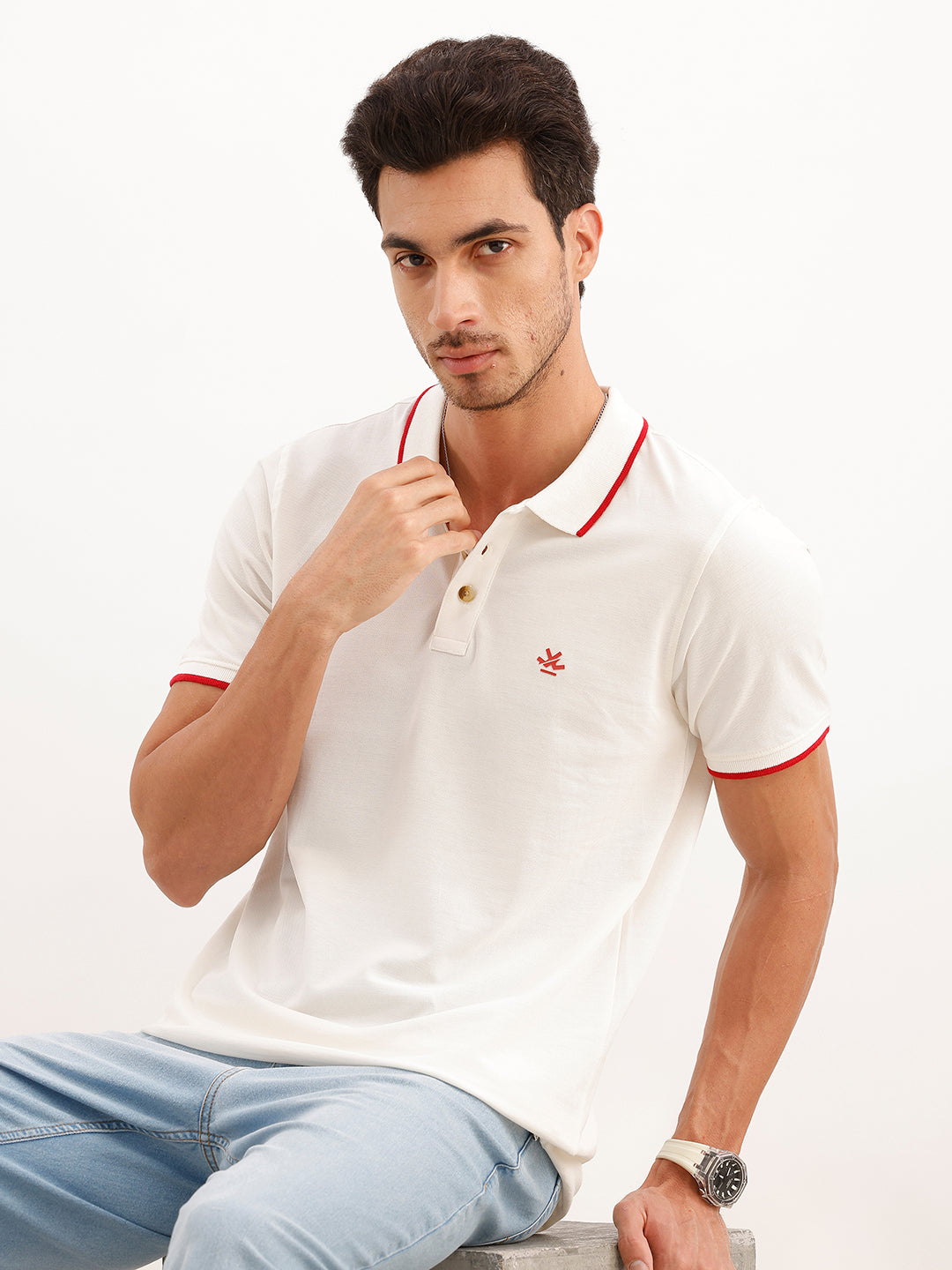 Solid Tipping Collar Polo T-Shirt | White | WSTS010AF